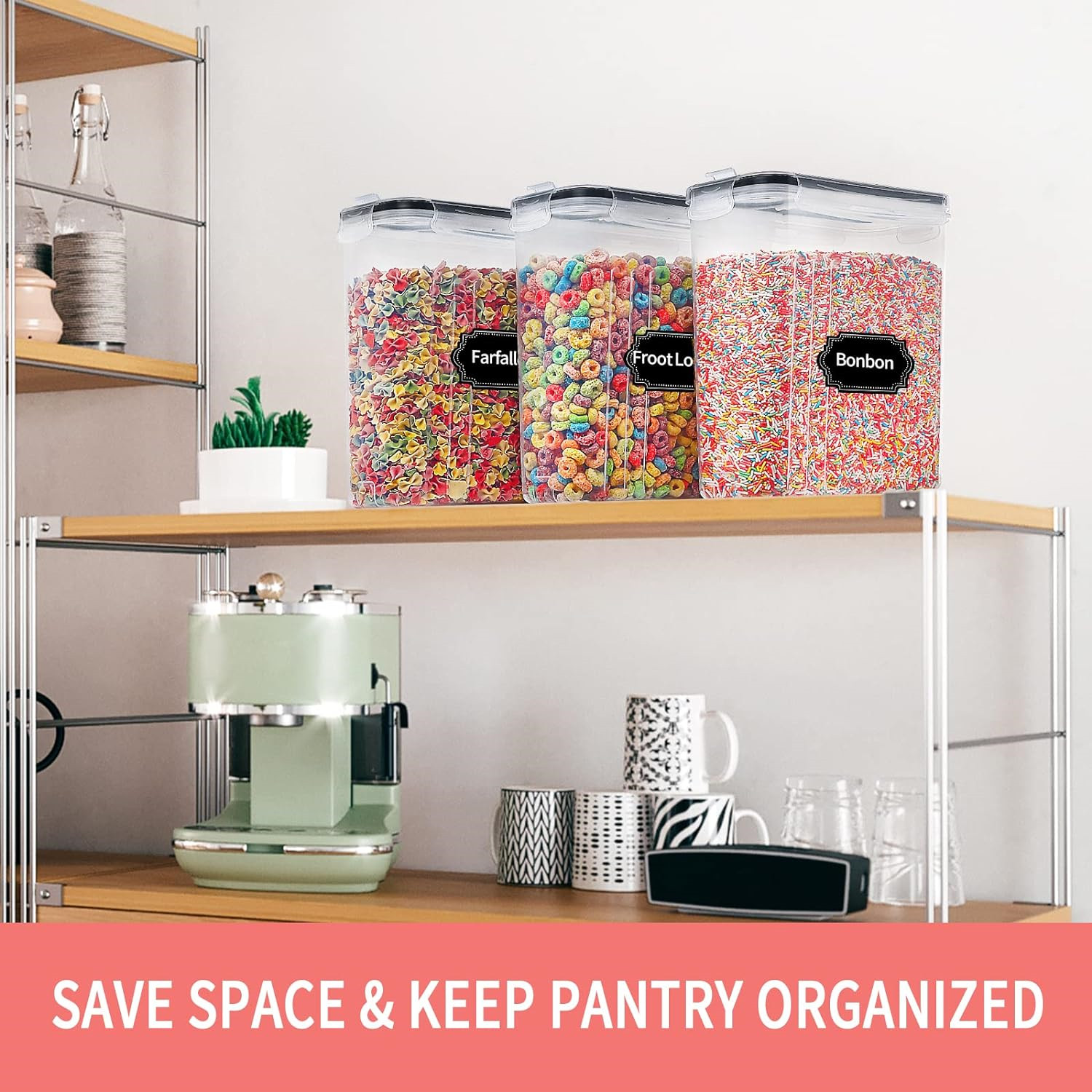 Food Storage Kitchen Container Set - 2.5L حاويات تخزين الحبوب مع الأغطية