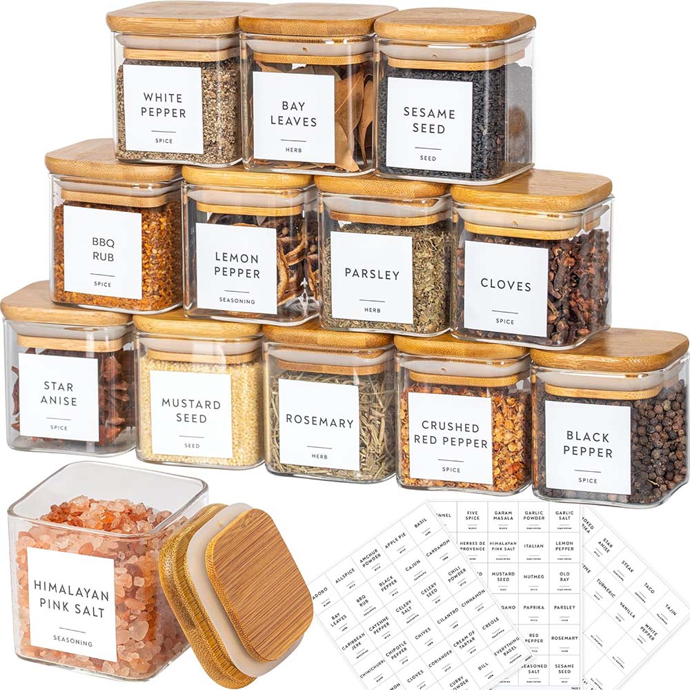 Food Storage Set Glass - مجموعة برطمانات زجاجية مزودة بملصقات توابل