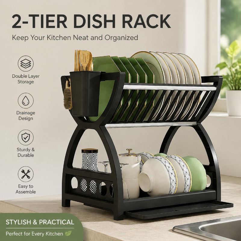 Food Storage Organiser - رف تجفيف أطباق من طبقتين للمطبخ