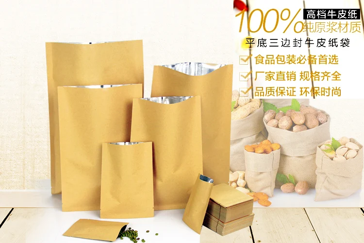 Food Storage In Mylar Bags - 8*12 سنتيمتر مفتوحة الأعلى براون كرافت