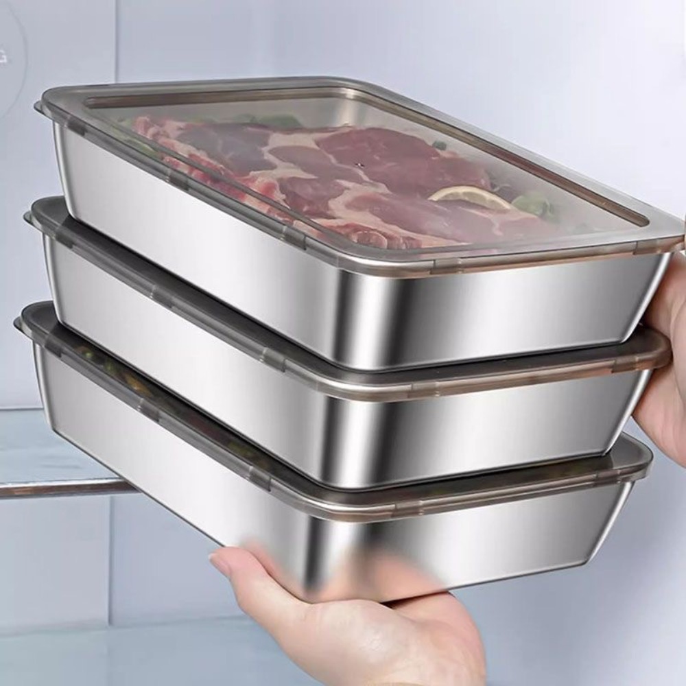 Food Storage Containers Set - صينية تقديم من الفولاذ المقاوم للصدأ