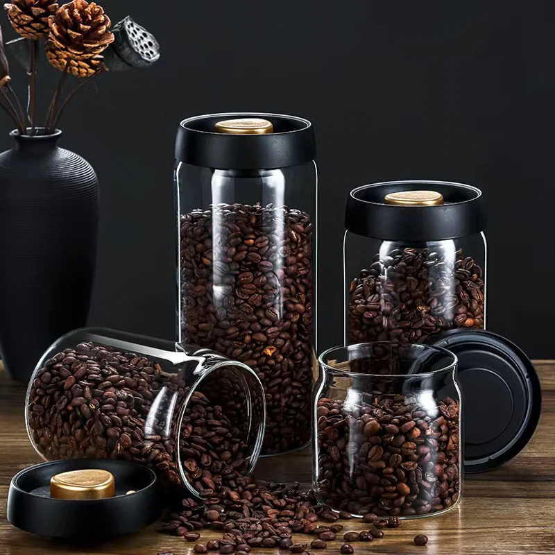 Food Storage Set Glass - جرة حبوب البن المغلقة بالفراغ، وعاء