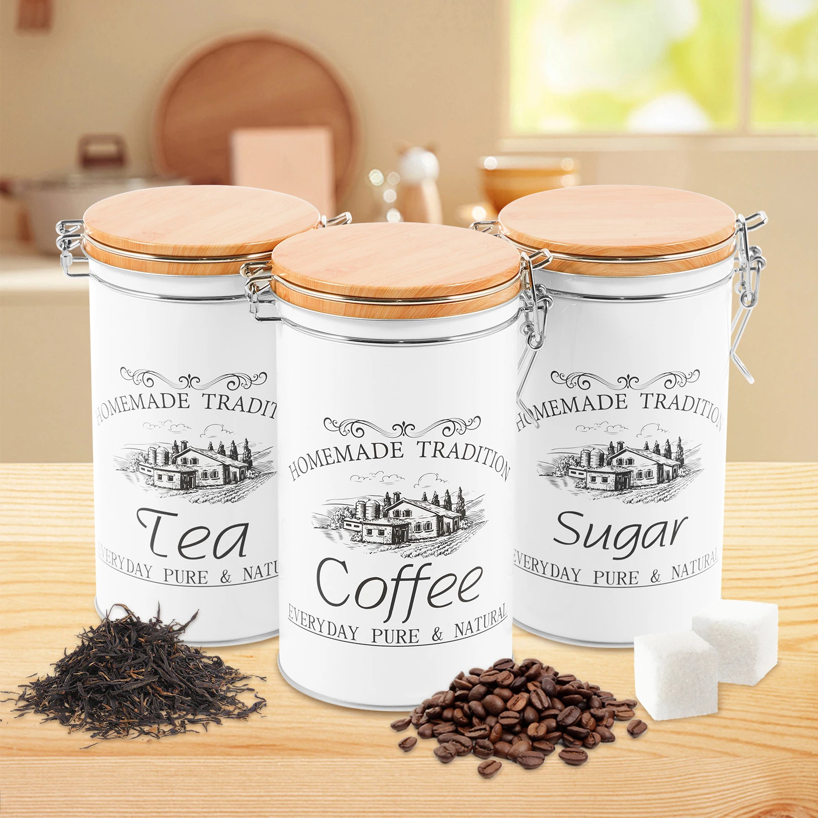 Food Storage Kitchen Container Set - مجموعة من 3 علب معدنية لتخزين