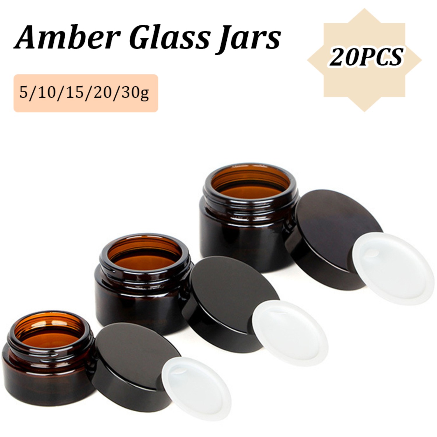 Food Storage Set Glass - 20 قطعة برطمانات زجاجية كهرمانية صغيرة