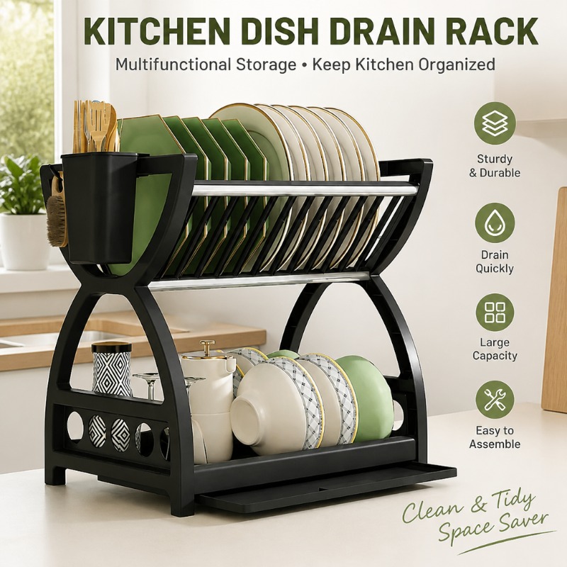 Food Storage Organiser - رف تجفيف أطباق من طبقتين لتنظيم