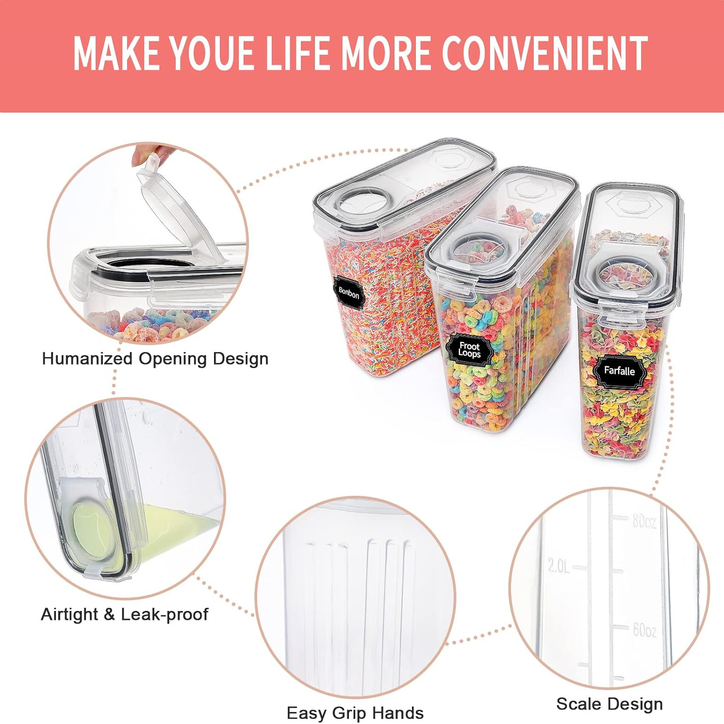 2.5L حاويات تخزين الحبوب مع ال - مراجعة Food Storage Kitchen Container Set وسعره