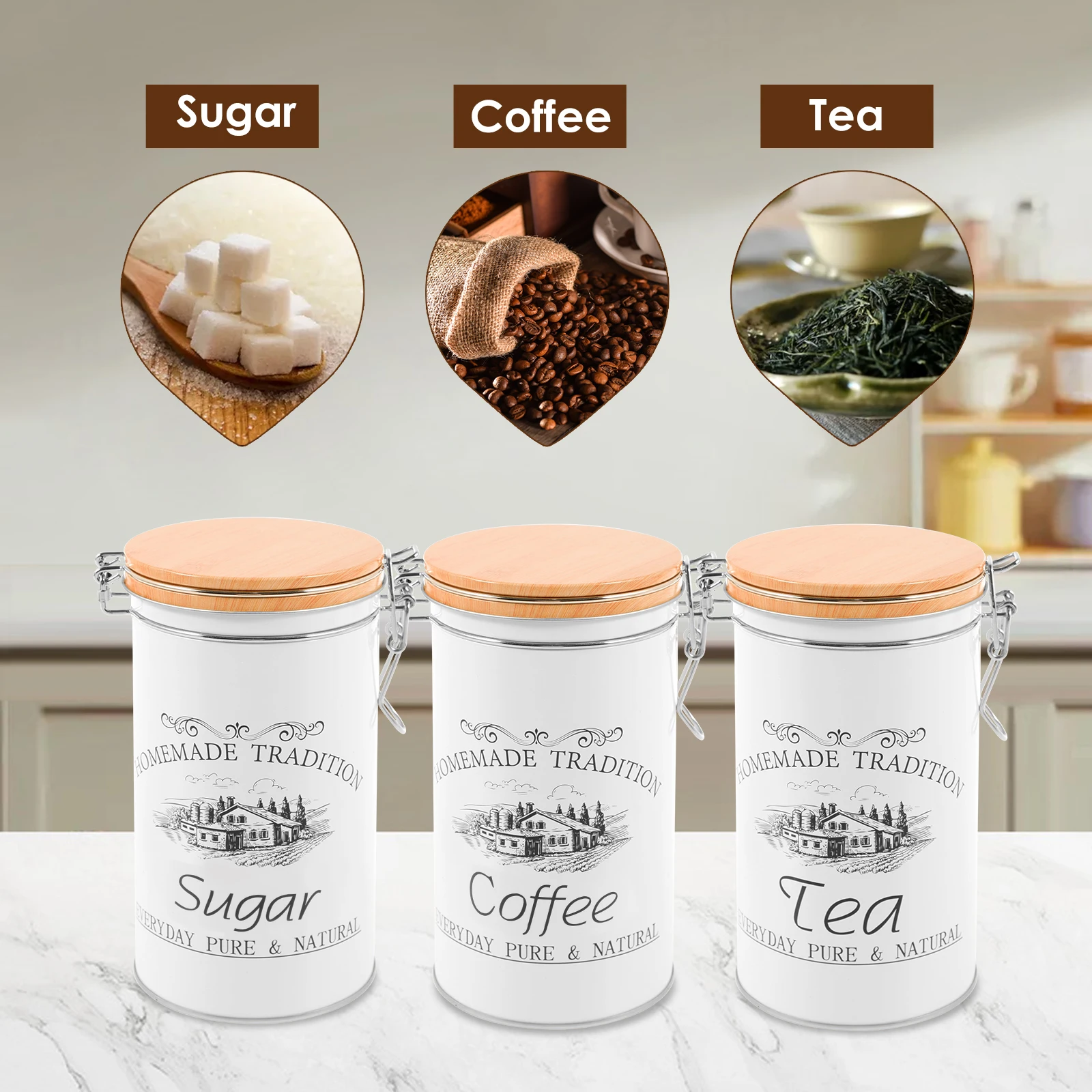 3 قطعة/المجموعة الشاي القهوة ا - مراجعة Food Storage Kitchen Container Set وسعره