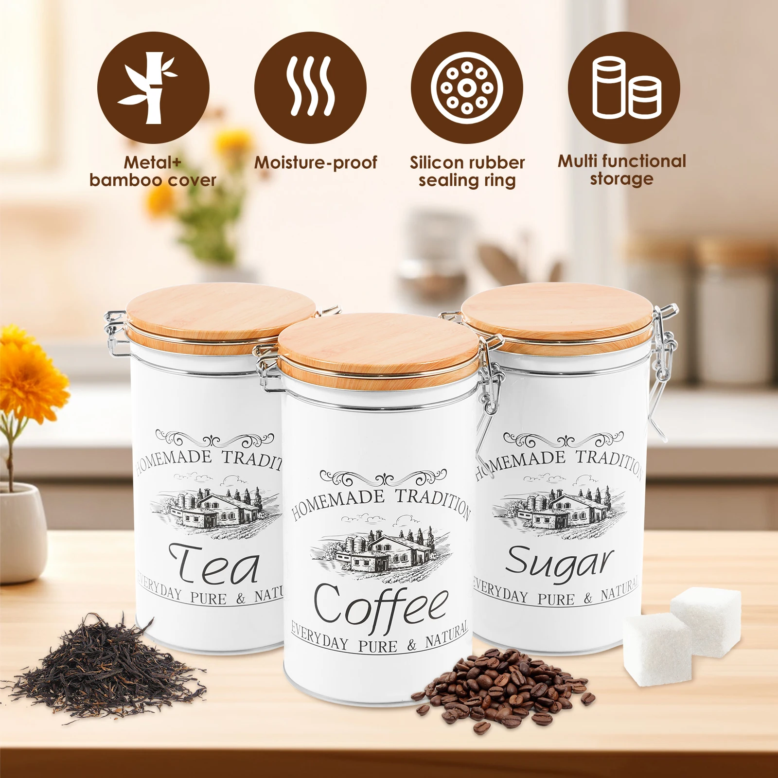 3 قطعة/المجموعة الشاي القهوة ا - مراجعة Food Storage Kitchen Container Set وسعره