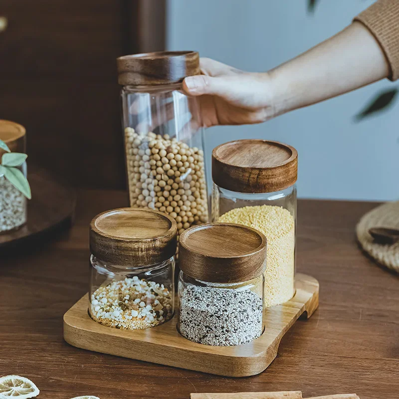 وعاء زجاجي بغطاء خشبي ، علبة م - مراجعة Food Storage Set Glass وسعره
