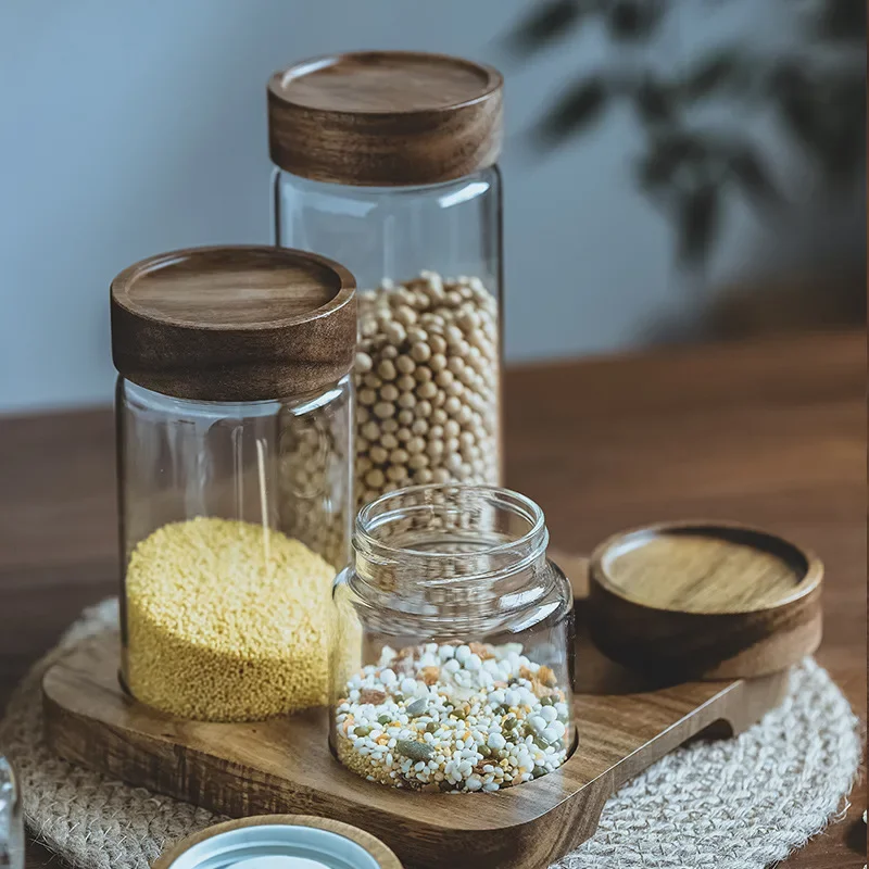 وعاء زجاجي بغطاء خشبي ، علبة م - مراجعة Food Storage Set Glass وسعره